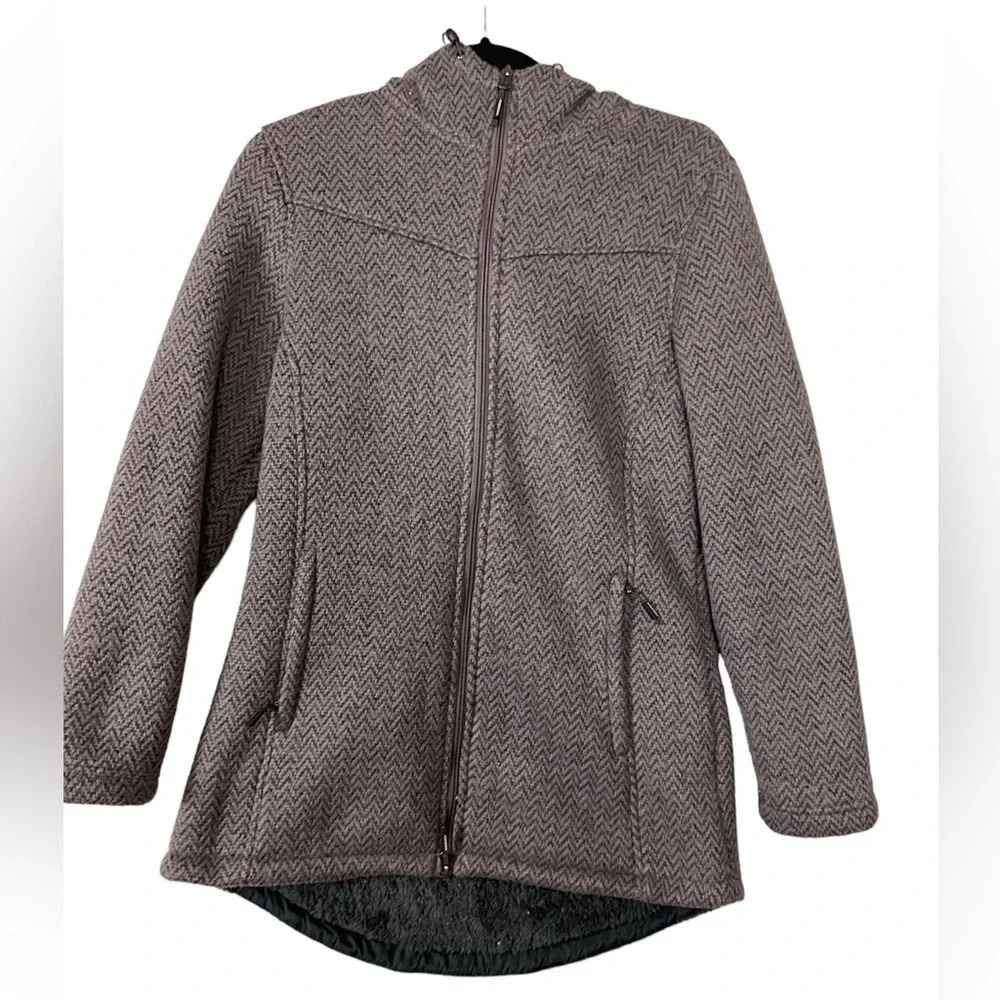 New Balance Gray Chevron Sherpa Fleece Full Zip Jacket - Medium M